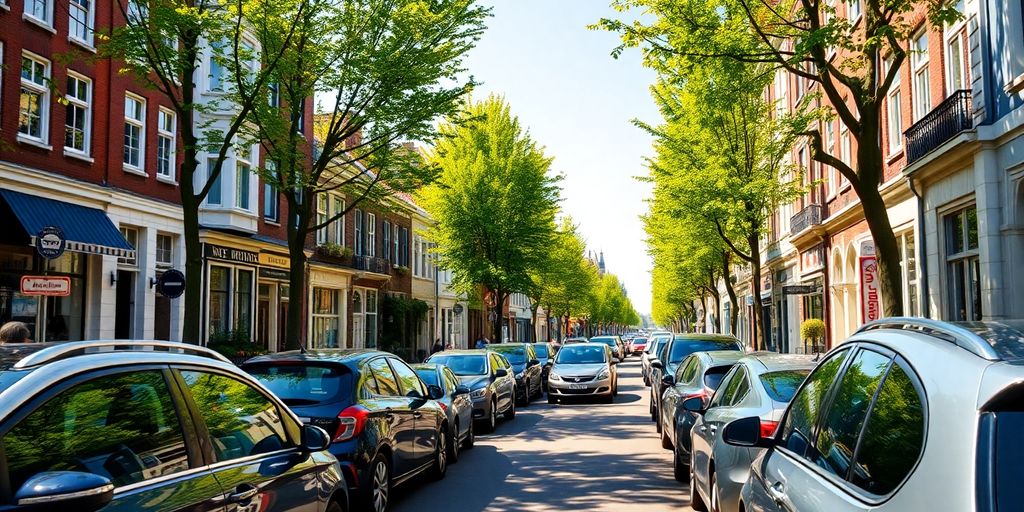 Geparkte Autos in einer malerischen Straße von Groningen.