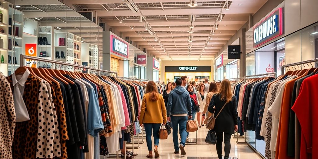 Einkaufszene im Outlet Oberhausen mit Designermode.