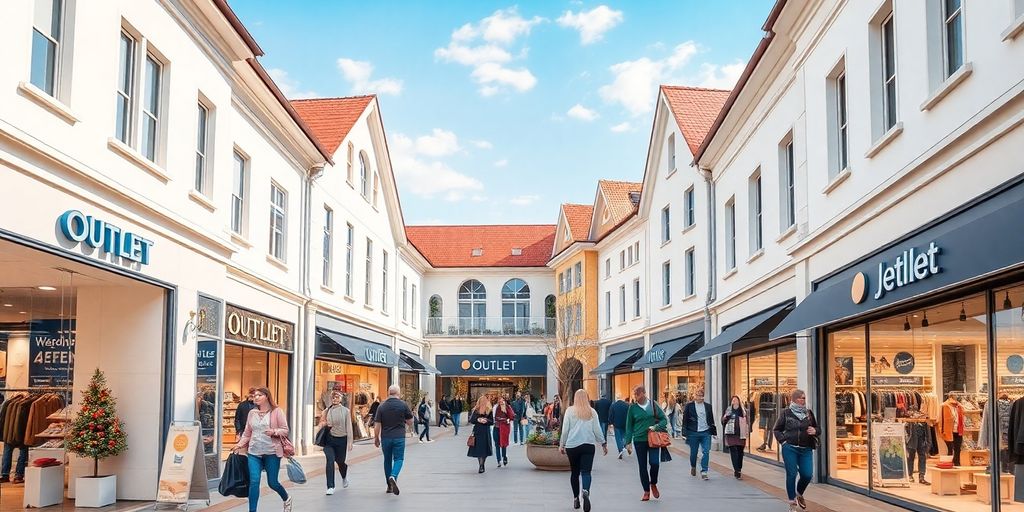 Outlet Jettingen mit trendigen Geschäften und lebhafter Atmosphäre.